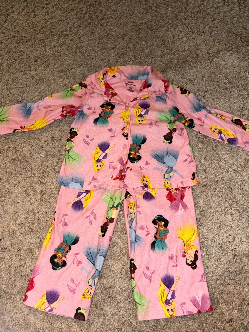 Disney Pink Princess Pajama Set with Multicolor Princess Prints